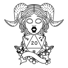 tiefling with natural twenty dice roll illustration