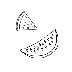 Set of line watermelon slices. Vector illustration isolated on white background.