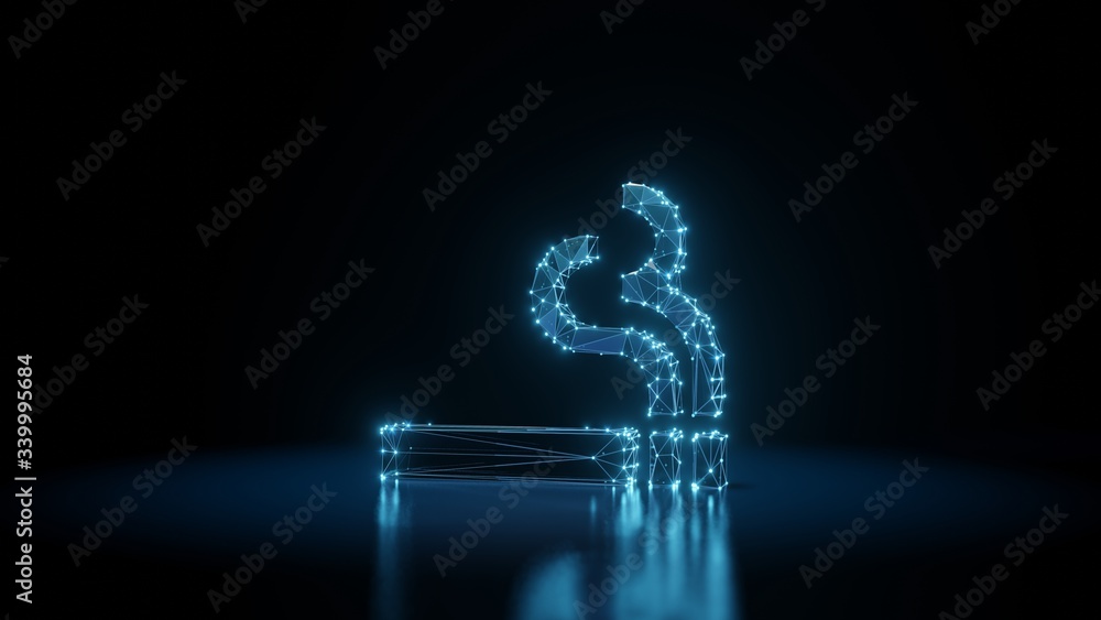 Poster 3d rendering wireframe neon glowing symbol of smoking on black background with reflection