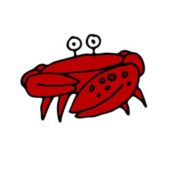 Сrab doodle icon. Line vector color illustration isolated on white background. Cute character for logotype, infographic, website, menu or package design.