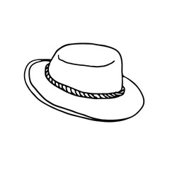 Summer hat on white background. Vector line doodle illustration Isolated on white background.