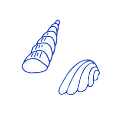 Shell doodle icon set. Hand drawn line vector illustration isolated on white background for logotype, infographic, website, menu or package design.