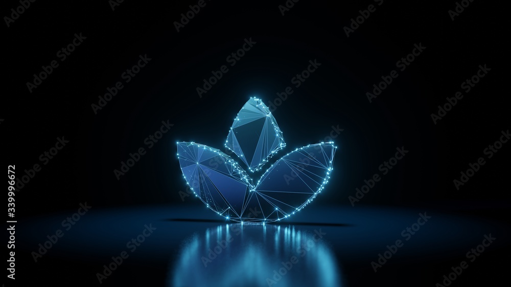 Poster 3d rendering wireframe neon glowing symbol of spa on black background with reflection