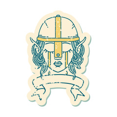 crying elf fighter character face with banner illustration