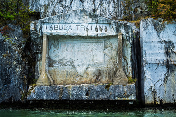 Memorial plaque Tabula Traiana. Tabiana Traiana, memorial plaque erected by Emperor Trajan in honor of the Roman Empire's victory over the Dacian kingdom after the Second Daco-Roman War (105 - 106).