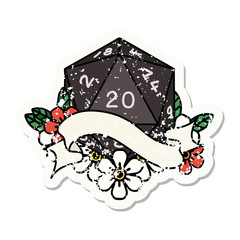 natural twenty D20 dice roll grunge sticker