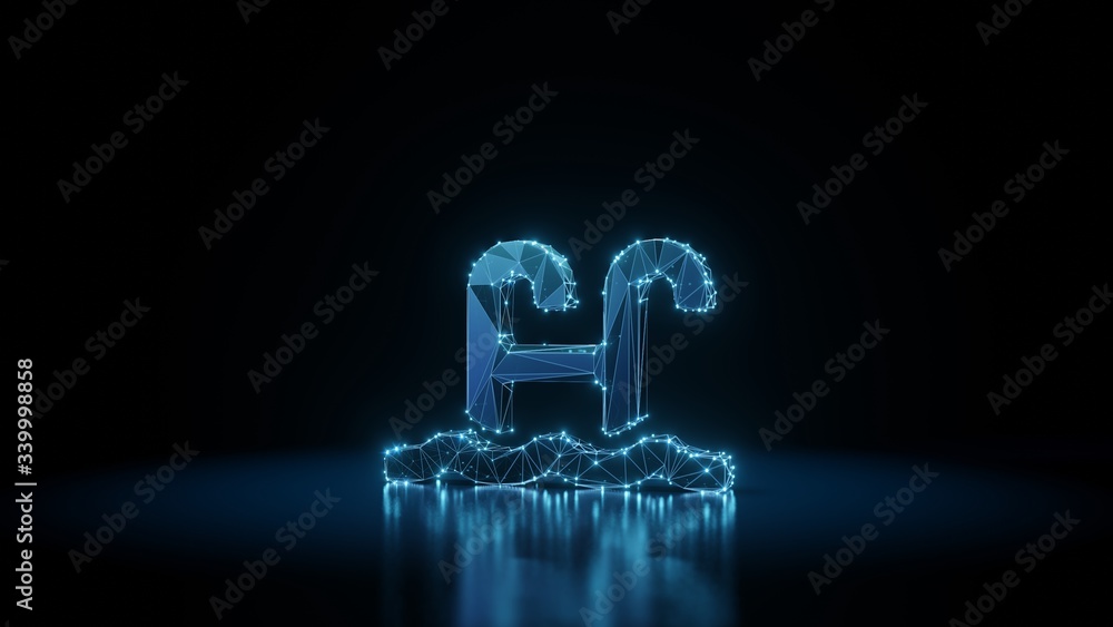 Poster 3d rendering wireframe neon glowing symbol of swimming pool on black background with reflection