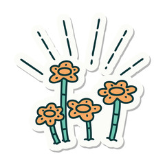 sticker of tattoo style flowers growing