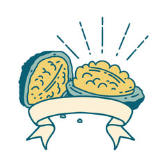 banner with tattoo style walnuts with shell