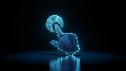 3d rendering wireframe neon glowing symbol of tap on black background with reflection