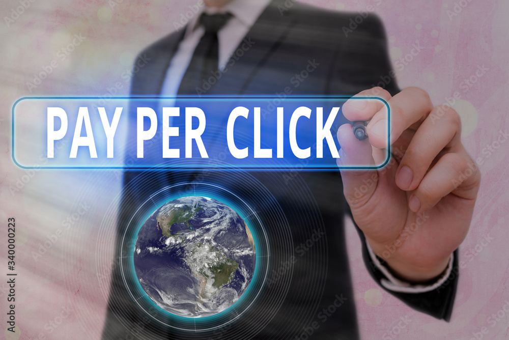 Aufkleber word writing text pay per click. business photo showcasing internet marketing in which payment is ba
