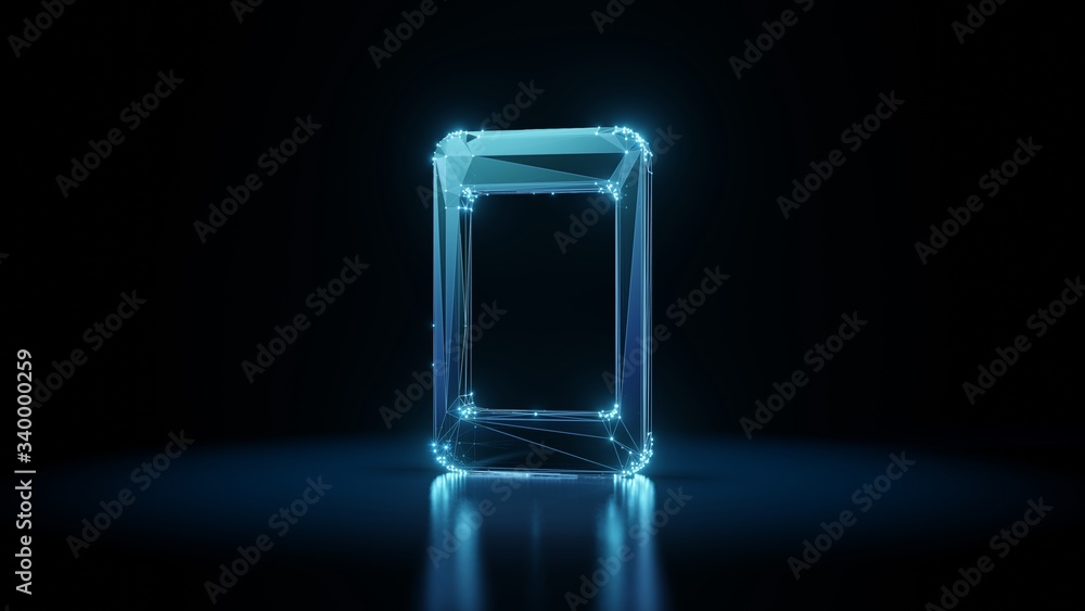 Aufkleber 3d rendering wireframe neon glowing symbol of technology on black background with reflection