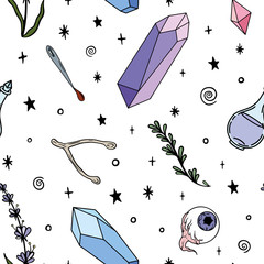 Vector color pattern with magic and occult drawn symbols