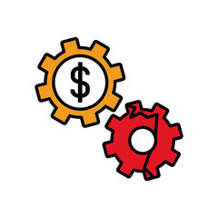 gear wheels with money symbol, line and fill style