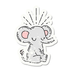 grunge sticker of tattoo style cute elephant