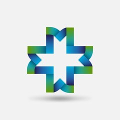 Healthy Care symbol. Cross of intertwined ribbons
