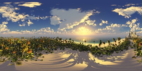 Palm trees on sunset, HDRI, environment map , Round panorama, spherical panorama, equidistant...