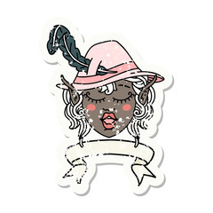 singing elf bard character face with banner illustration