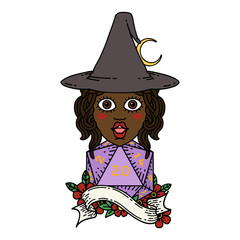 human mage with natural 20 D20 dice roll illustration