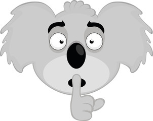 Vector illustration of the face of a koala cartoon asking for silence