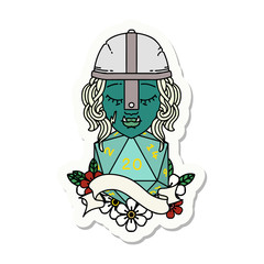 half orc fighter character with natural 20 dice roll sticker