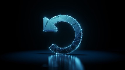 3d rendering wireframe neon glowing symbol of undo alt on black background with reflection - obrazy, fototapety, plakaty