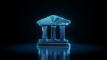 3d rendering wireframe neon glowing symbol of university on black background with reflection