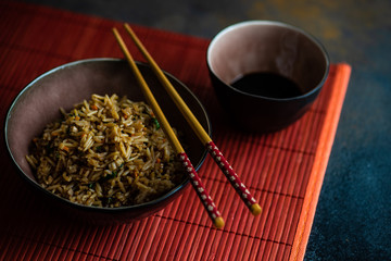Traditional chinese rice on concrete background