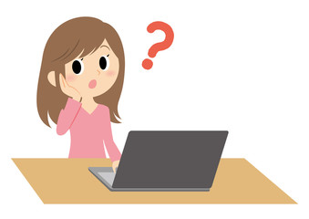 リモートワークの女性　疑問　ノートパソコン