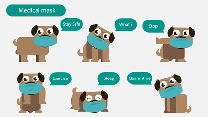 Dog wearing a mask Sample health care Coronavirus protection Important information and guidance to stay healthy.Vector and illustration characters.