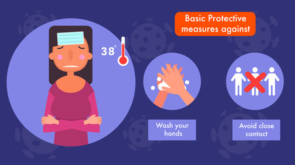 Coronavirus protection Important information and guidance to stay healthy.Vector and illustration characters.
