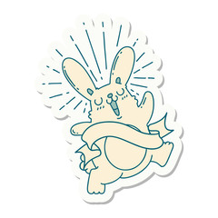 sticker of tattoo style prancing rabbit
