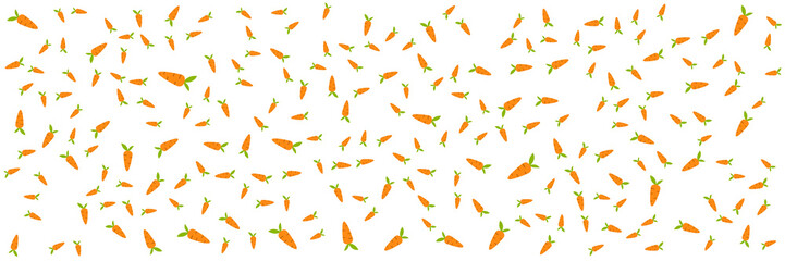 Carrot pattern background for wide banner. 
Decorative abstract horizontal banner with colorful doodles. Hand-drawn modern illustration. Background with colorful carrot texture. Polka dot pattern.