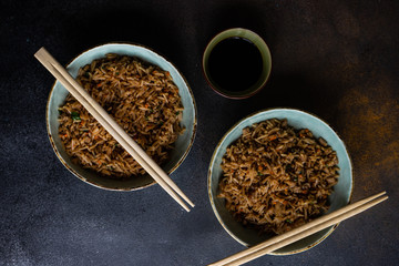 Traditional chinese rice on concrete background