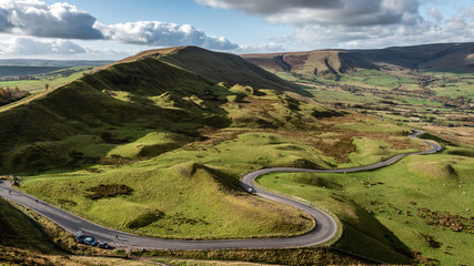 long road in the mountains, Mam Tor, Peak District National Park, England, Europe