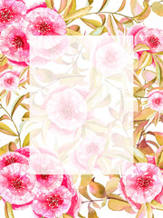 Floral background with a transparent white field for inscriptions, watercolor handmade