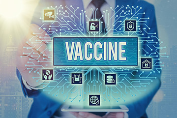 Word writing text Vaccine. Business photo showcasing preparation of killed microorganisms or living...