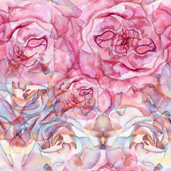 Seamless pattern roses flowers, peonies, watercolor handmade