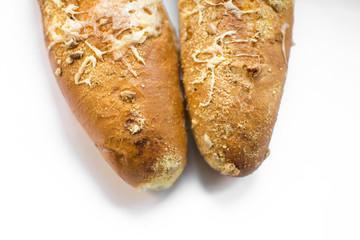 bread baguette loaf fresh cheese isolate on a white background bun flour flour malt bran wheat corn sunflower seeds baked cereals food crunch