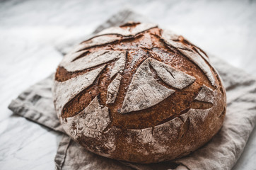 Homemade, organic rustic bread. Wholemeal