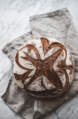 Homemade, organic rustic bread. Wholemeal