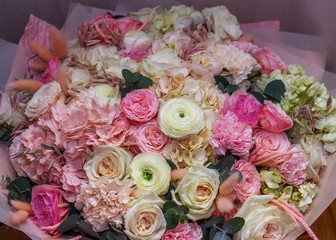 Bouquet of flowers. Pastel and soft bouquet floral card. Birthday, Mother’s day, Woman’s day..