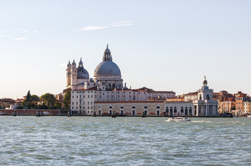 Venice architecture. The Basilica di Santa Maria della Salute and the Punta della Dogana in Venice, Italy.