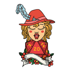 human bard with natural 20 dice roll illustration