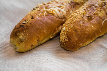 bread baguette loaf fresh cheese France bun flour flour malt bran wheat corn sunflower seeds baked cereals food crunch