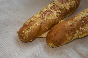 bread baguette loaf fresh cheese France bun flour flour malt bran wheat corn sunflower seeds baked cereals food crunch