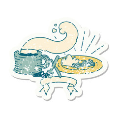 grunge sticker of tattoo style breakfast and coffee