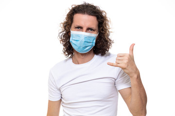 Man in medical mask. Pandemic coronavirus epidemic covid-19 quarantine isolated white