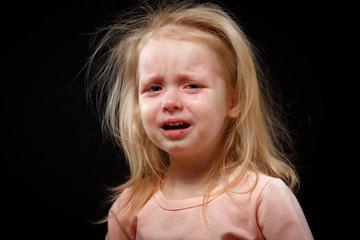 Portrait of Crying, Yelling, Abused Helpless Baby Girl After Family Conflict. Got Lost. In...