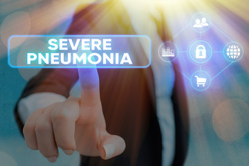 Conceptual hand writing showing Severe Pneumonia. Concept meaning acute disease that is marked by...